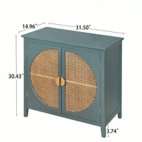 Elegant 2-Door Semi-Circular Cabinet With Natural Rattan Weaving – Versatile Storage For Living Room, Bedroom, And Study Room