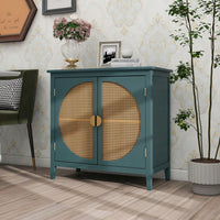 Elegant 2-Door Semi-Circular Cabinet With Natural Rattan Weaving – Versatile Storage For Living Room, Bedroom, And Study Room