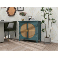 Elegant 2-Door Semi-Circular Cabinet With Natural Rattan Weaving – Versatile Storage For Living Room, Bedroom, And Study Room