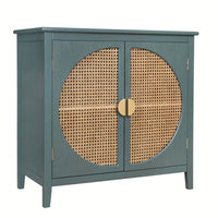 Elegant 2-Door Semi-Circular Cabinet With Natural Rattan Weaving – Versatile Storage For Living Room, Bedroom, And Study Room