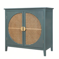 Elegant 2-Door Semi-Circular Cabinet With Natural Rattan Weaving – Versatile Storage For Living Room, Bedroom, And Study Room