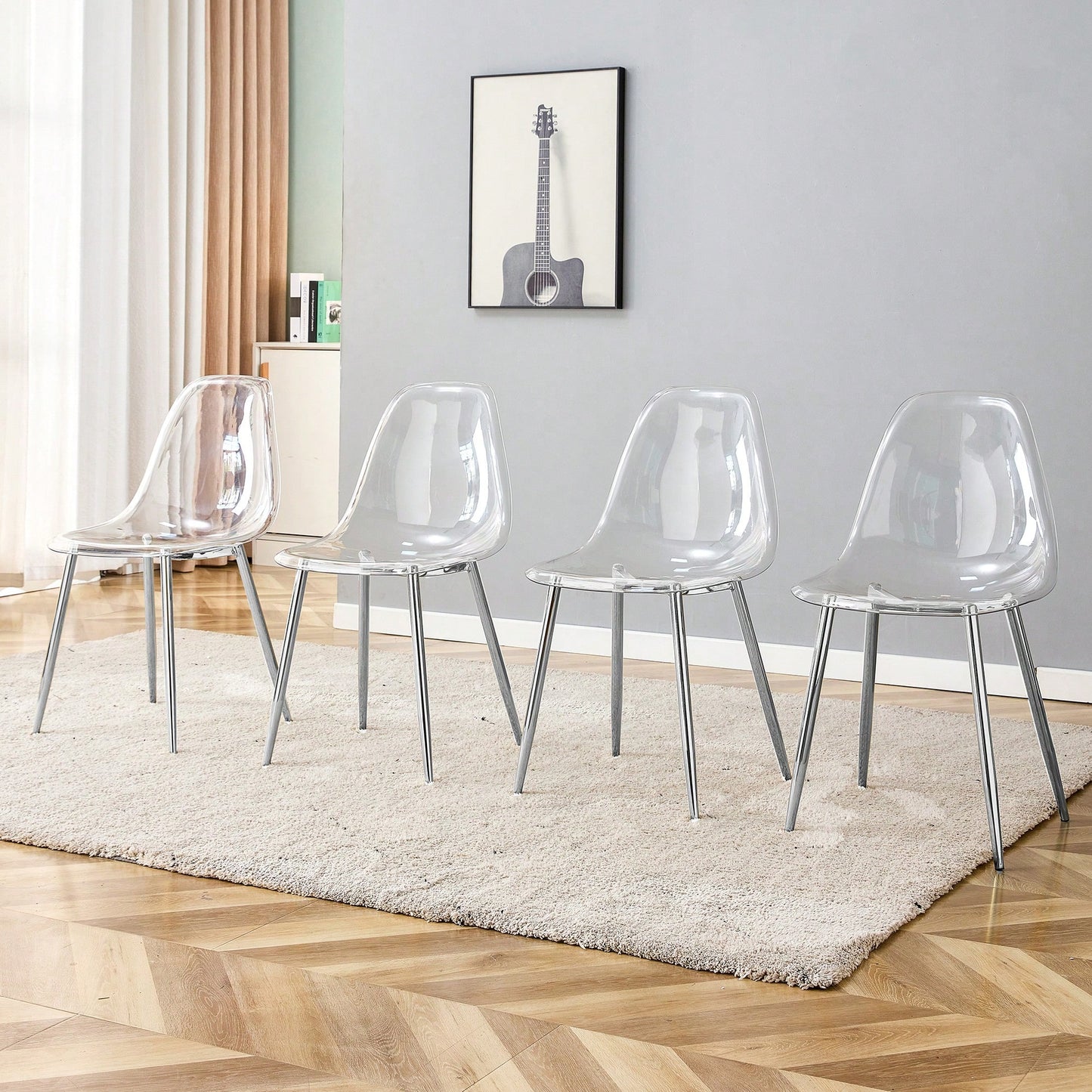 Elegant Transparent Dining Chairs Set Of 4 - Modern Armless Crystal Style With Plated Metal Legs For Nordic Inspired Interiors
