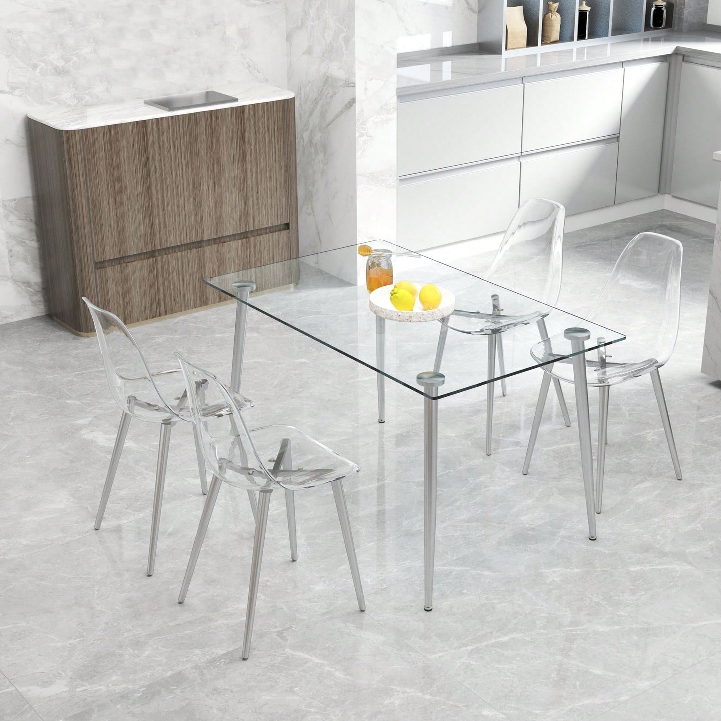 Elegant Transparent Dining Chairs Set Of 4 - Modern Armless Crystal Style With Plated Metal Legs For Nordic Inspired Interiors