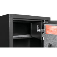 Durable Black Steel Gun Cabinet With Inner Safe, LED Lighting, Adjustable Shelf, And Gun Rack For Secure Storage