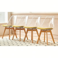 Elegant Set Of 4 Wooden Leg Transparent Back Dining And Coffee Chairs