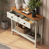 Rustic Farmhouse Console Table With 2 Drawers And Bottom Shelf For Entryway, Living Room, And Hallway Storage