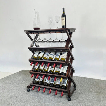 Stylish Freestanding Wine Rack For Kitchen, Pantry, Or Cellar - Holds 26 Bottles - Elegant Walnut Wine Storage Display