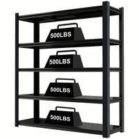 Heavy-Duty Black Metal Shelving Unit with 5 Removable Dividers for Garage Kitchen and Office Storage 83.86 Wide 47.27 Deep 23.62 High