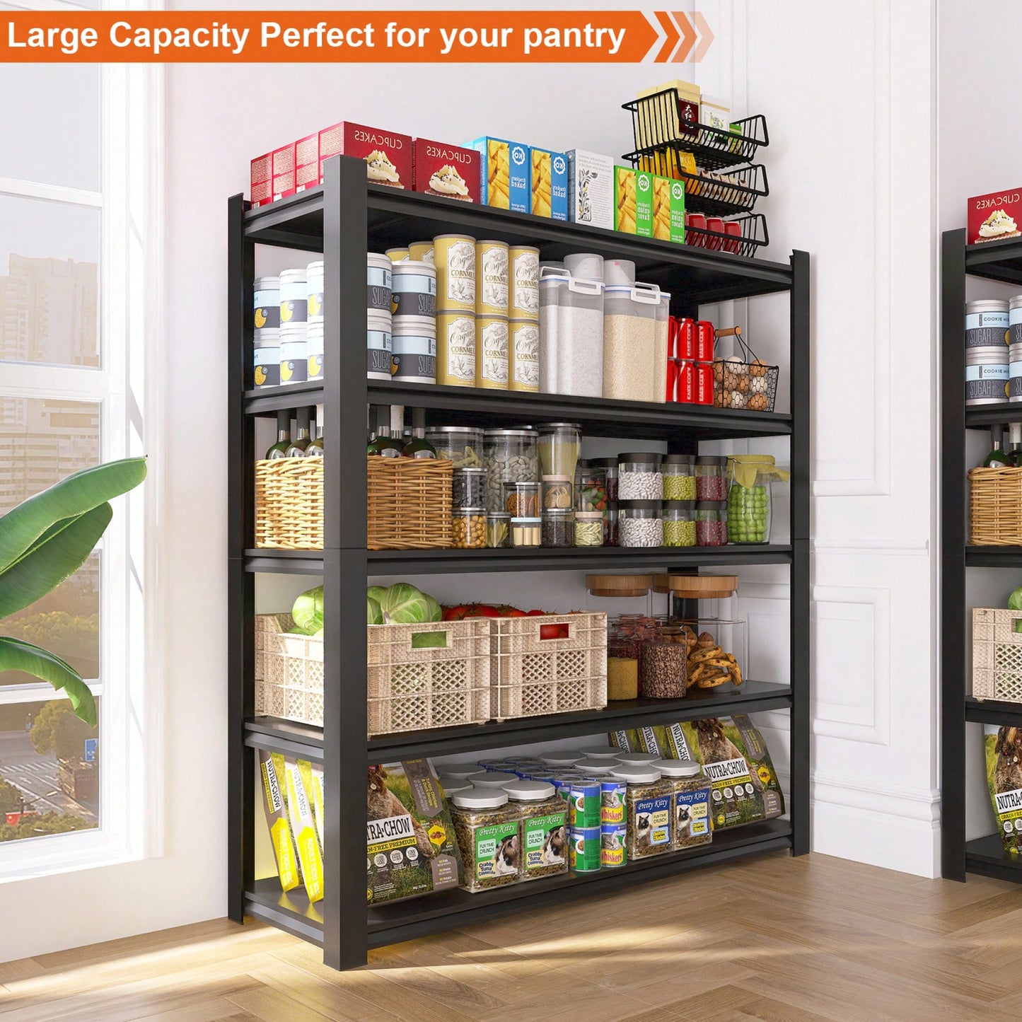 Heavy-Duty Black Metal Shelving Unit with 5 Removable Dividers for Garage Kitchen and Office Storage 83.86 Wide 47.27 Deep 23.62 High