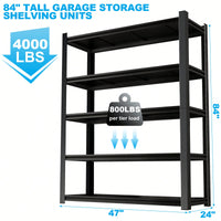 Heavy-Duty Black Metal Shelving Unit with 5 Removable Dividers for Garage Kitchen and Office Storage 83.86 Wide 47.27 Deep 23.62 High