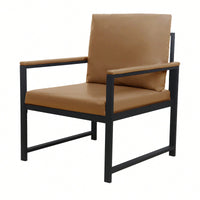 Luxurious Light Tan Accent Arm Chair for Living Room Office Lounge with Thick Cushions and Sturdy Metal Frame