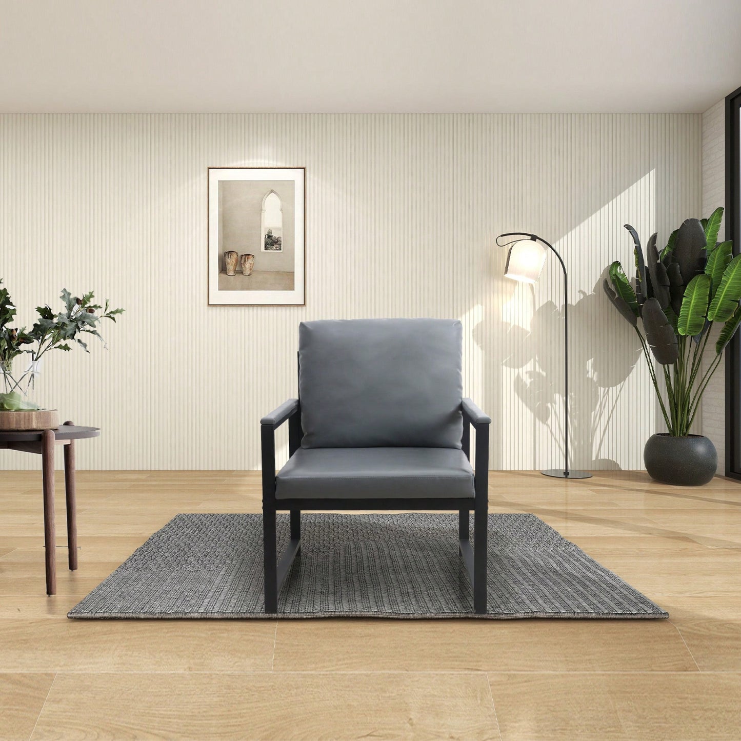 Luxurious Light Tan Accent Arm Chair for Living Room Office Lounge with Thick Cushions and Sturdy Metal Frame