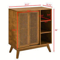 Mid Century Modern Rattan Buffet Cabinet with Adjustable Shelf and Solid Wood Legs for Entryway Living Room Kitchen Dining Room