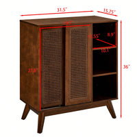 Mid Century Modern Rattan Buffet Cabinet with Adjustable Shelf and Solid Wood Legs for Entryway Living Room Kitchen Dining Room