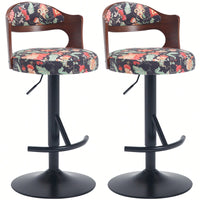 Set Of 2 Adjustable Swivel Bar Stools With Solid Wood Backrest For Kitchen Counter And Dining Room In Brown