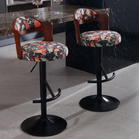 Set Of 2 Adjustable Swivel Bar Stools With Solid Wood Backrest For Kitchen Counter And Dining Room In Brown