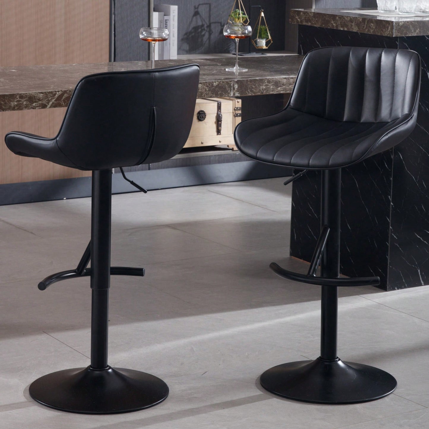 Adjustable Swivel Luxury Bar Stools Set Of 2 - Premium Kitchen Counter And Dining Room Seating In Khaki