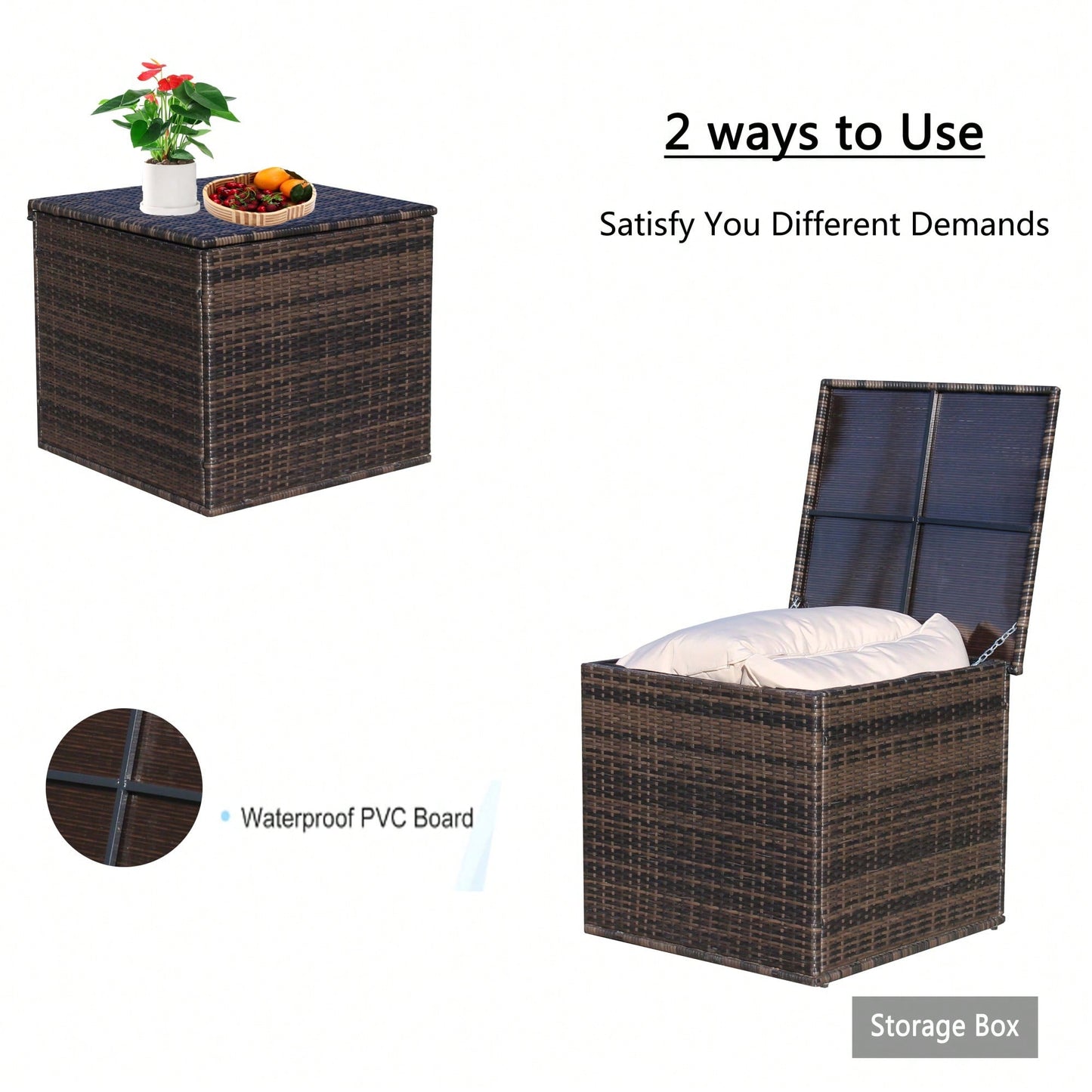 Stylish Brown Wicker Outdoor Furniture Storage Box For Patio And Garden Decor