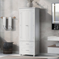 Stylish Tall Storage Cabinet With Dual Drawers For Bathroom Or Office Organization, White Finish