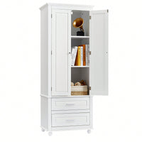 Stylish Tall Storage Cabinet With Dual Drawers For Bathroom Or Office Organization, White Finish