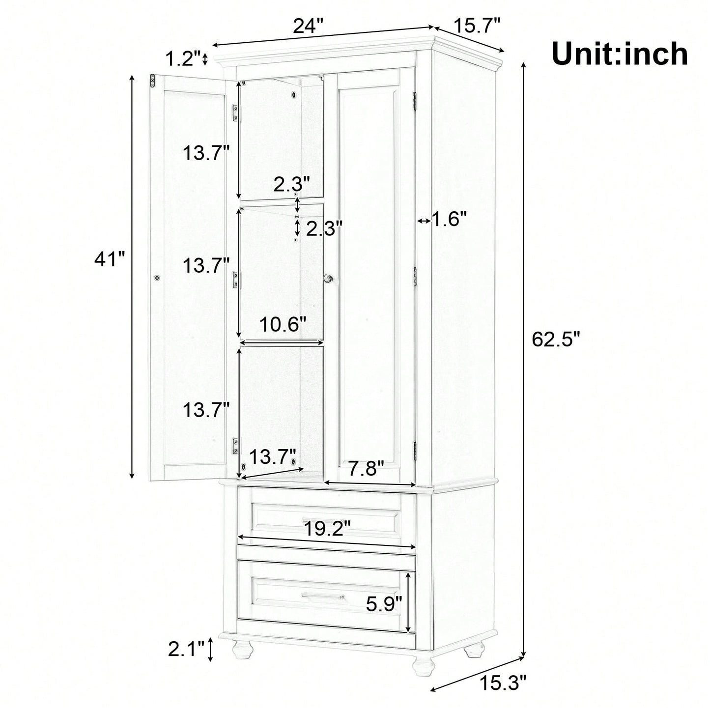 Stylish Tall Storage Cabinet With Dual Drawers For Bathroom Or Office Organization, White Finish