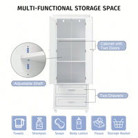 Stylish Tall Storage Cabinet With Dual Drawers For Bathroom Or Office Organization, White Finish