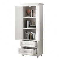 Stylish Tall Storage Cabinet With Dual Drawers For Bathroom Or Office Organization, White Finish