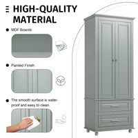 Stylish Grey Tall Storage Cabinet With Two Drawers For Bathroom Or Office Organization