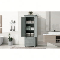 Stylish Grey Tall Storage Cabinet With Two Drawers For Bathroom Or Office Organization