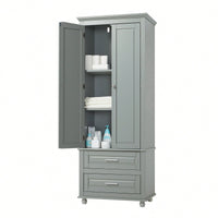 Stylish Grey Tall Storage Cabinet With Two Drawers For Bathroom Or Office Organization