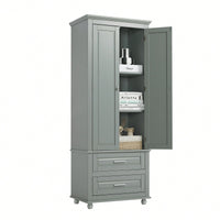 Stylish Grey Tall Storage Cabinet With Two Drawers For Bathroom Or Office Organization