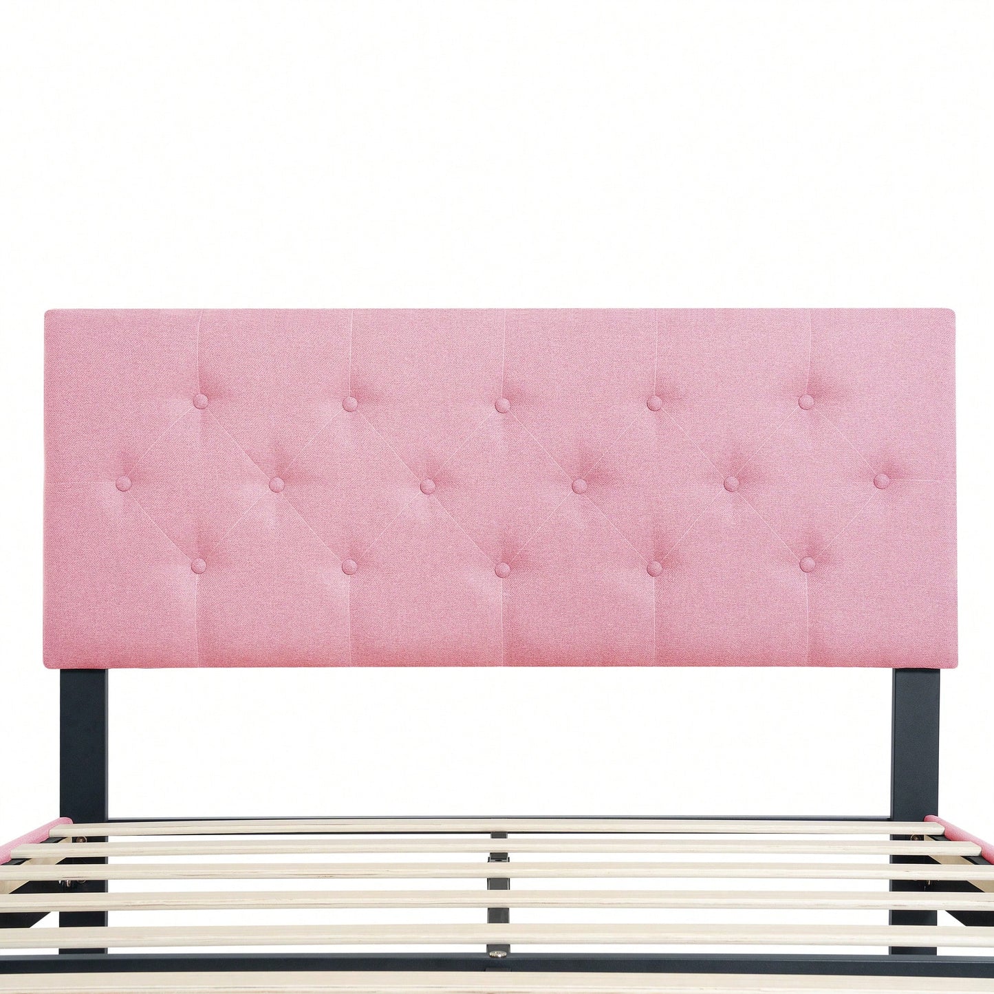 Chic Pink Queen Upholstered Platform Bed Frame with Button Tufted Headboard No Box Spring Needed Easy Assembly