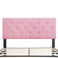 Chic Pink Queen Upholstered Platform Bed Frame with Button Tufted Headboard No Box Spring Needed Easy Assembly