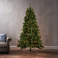 Stunning 7' Hinged Artificial Christmas Tree With 500 Lights - 48" Diameter, 1110 Tips For A Festive Touch