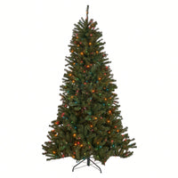 7-Foot Hinged Christmas Tree With 500 UL Multi-Colored Lights - 48-Inch Diameter Holiday Decor