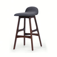 Stylish Set Of 2 Mid-Century Modern Upholstered Low Back Barstools In Charcoal With Walnut Finish – Perfect For Home Bars And Dining Areas