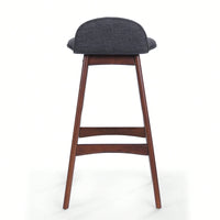 Stylish Set Of 2 Mid-Century Modern Upholstered Low Back Barstools In Charcoal With Walnut Finish – Perfect For Home Bars And Dining Areas