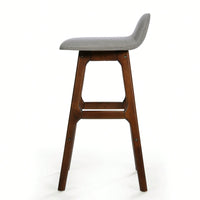 Set Of 2 Mid-Century Modern Upholstered Low Back Barstools - 28.5 Gray Design With Natural Oak Finish"