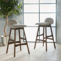 Set Of 2 Mid-Century Modern Upholstered Low Back Barstools - 28.5 Gray Design With Natural Oak Finish"