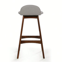 Set Of 2 Mid-Century Modern Upholstered Low Back Barstools - 28.5 Gray Design With Natural Oak Finish"