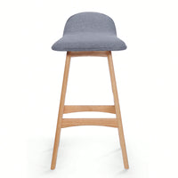 Set Of 2 Mid-Century Modern Upholstered Low Back Barstools - 28.5 Gray Design With Natural Oak Finish"