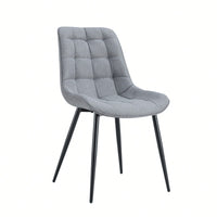 Stylish Grey Fabric Dining Chairs With Grid Pattern – Set Of 2 For Chic Dining Spaces