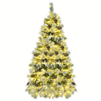 6FT Snow Flocked Christmas Tree with Pine Cones 250 Multi-Color LED Lights 11 Flashing Modes Holiday Decor