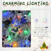6FT Snow Flocked Christmas Tree with Pine Cones 250 Multi-Color LED Lights 11 Flashing Modes Holiday Decor