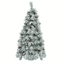 6FT Snow Flocked Christmas Tree with Pine Cones 250 Multi-Color LED Lights 11 Flashing Modes Holiday Decor
