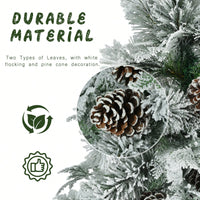 6FT Snow Flocked Christmas Tree with Pine Cones 250 Multi-Color LED Lights 11 Flashing Modes Holiday Decor