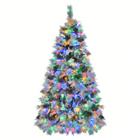 6FT Snow Flocked Christmas Tree with Pine Cones 250 Multi-Color LED Lights 11 Flashing Modes Holiday Decor