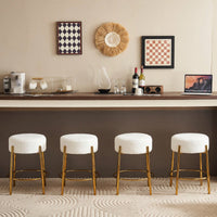 Contemporary Set of 2 24 Inch Upholstered Round Bar Stools for Kitchen and Cafe Stylish Seating