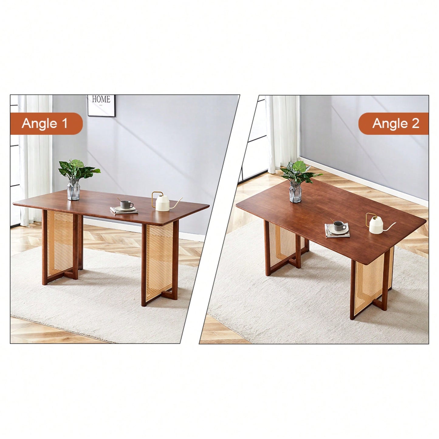 Country-Inspired Solid Wood Dining Table With Modern Rattan Design - Perfect For Dining Rooms, Living Rooms, And Offices