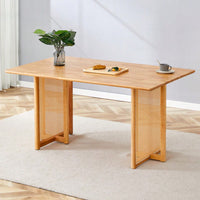 Country-Inspired Solid Wood Dining Table With Modern Rattan Design - Perfect For Dining Rooms, Living Rooms, And Offices